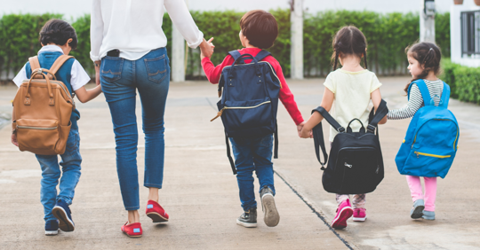 mom with kids at school